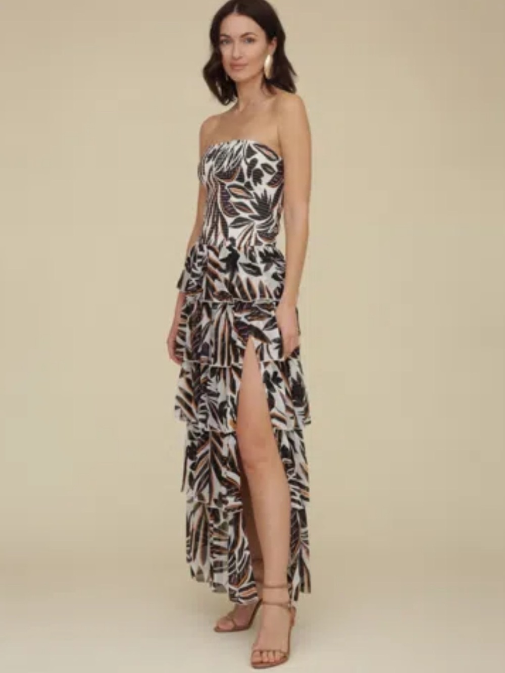 NWT Avec Les Filles Bali Garden Smocked Tiered Ruffle Maxi Dress Small S